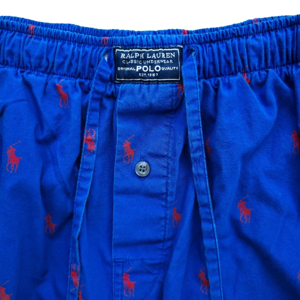Ralph Lauren Pajama Pants Men's Medium Bright Blue w/ Red Pony‎ Print Drawstring